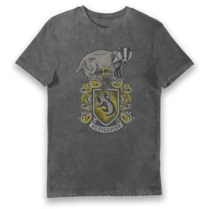 Harry Potter Hufflepuff House Crest Grey Vintage T-Shirt